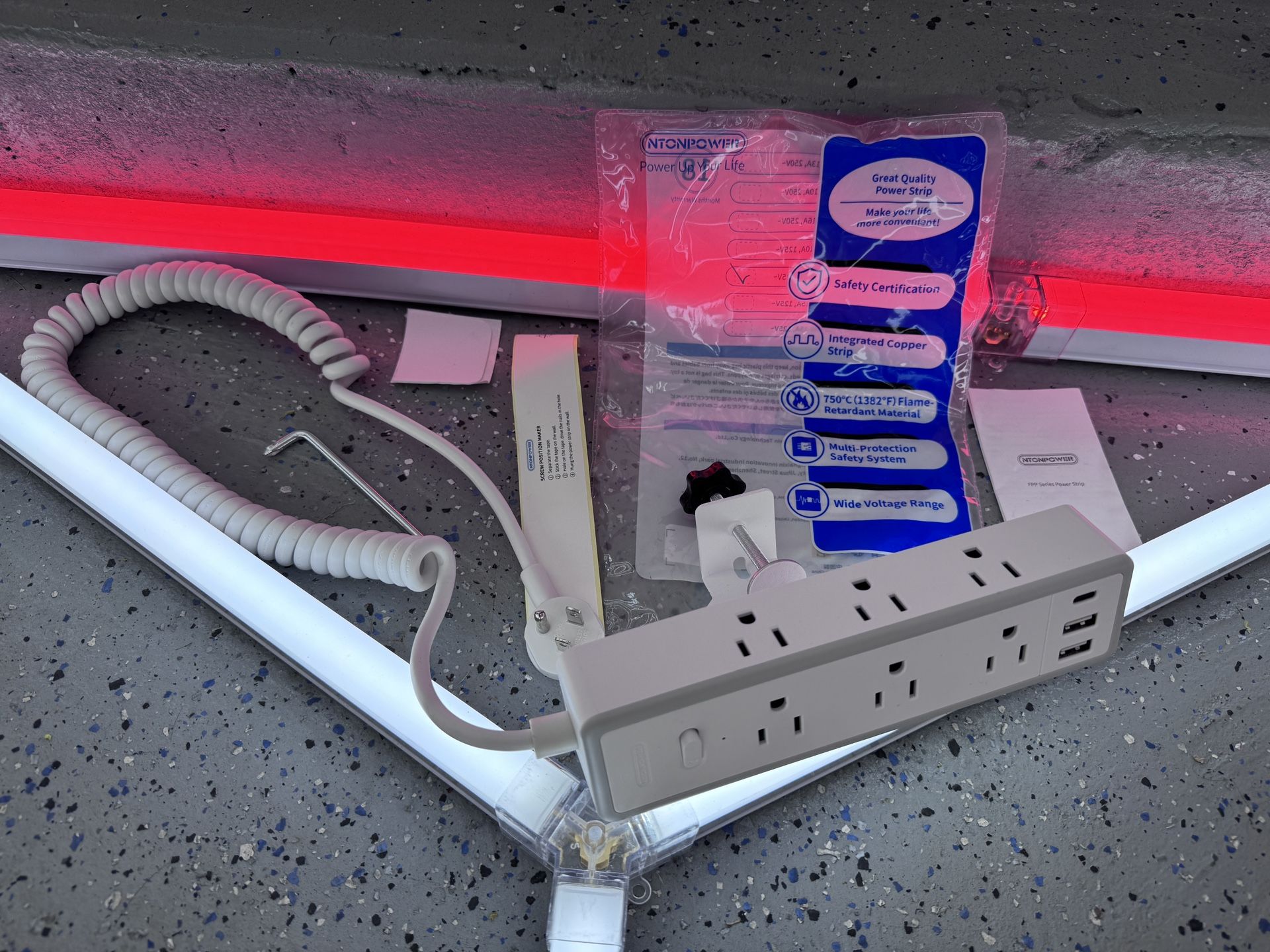 Brand New 12 in 1 Standing Desk Power Strip, NTONPOWER 10ft Extension Cord with 9 AC Outlets 3 USB Ports, 1200J Surge Protector, Desk Edge SKU012-S1