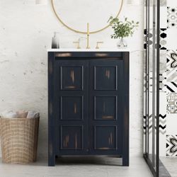 Assembled New 24 inch Bathroom Vanity with Sink Combo, Modern Bathroom Vanity Cabinet with White Sink