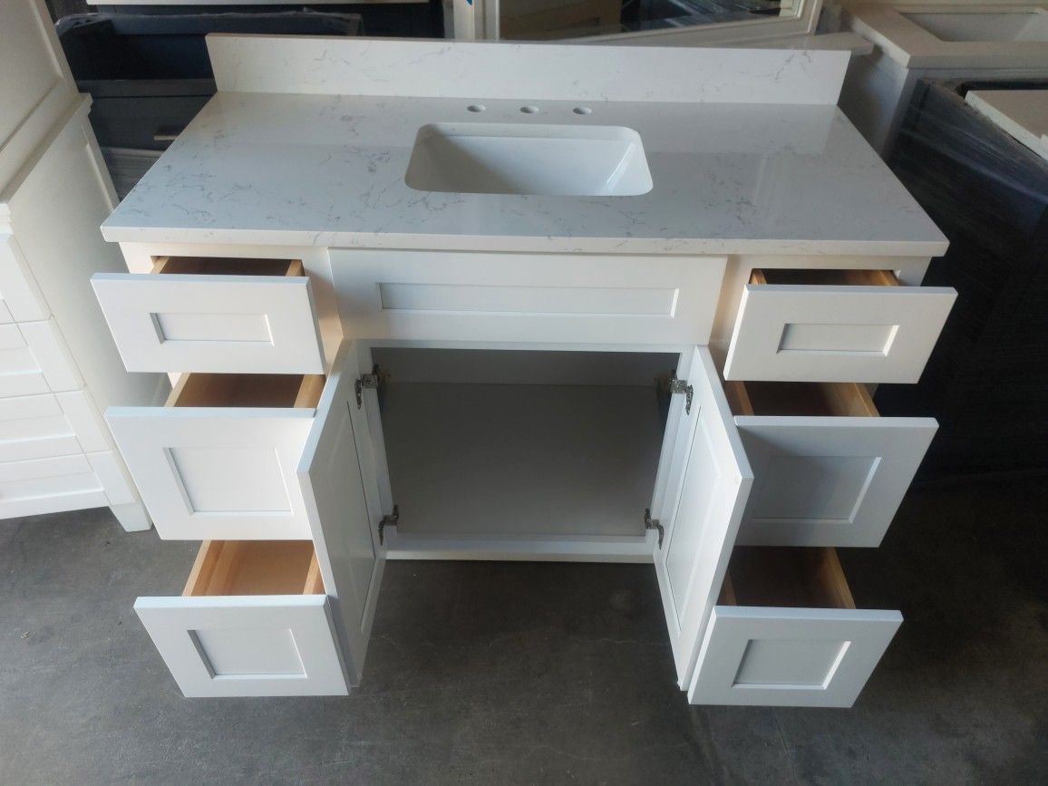 ♥️ 48" ALL WOOD VANITY AND  QUARTZ TOP