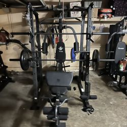 Vesta Fitness Smith Machine 1001 w/Bench Attachment | 230lb Bumpers Olympic Weights | 7ft Olympic Bar | Gym Equipment | FREE DELIVERY🚚 