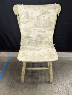 Charming Cottage Style Painted Wood Dining Chair with Toile Upholstery