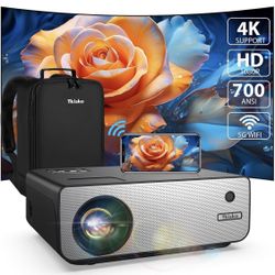 4K-Projector with WiFi and Bluetooth, Tkisko 700 ANSI FHD 1080P Projector 4K Supported, Portable Outdoor Movie Projector, Smart Projector for Phone/PC
