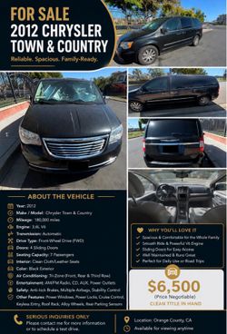 2012 Chrysler Town & Country – Clean Title – 180,000 Miles