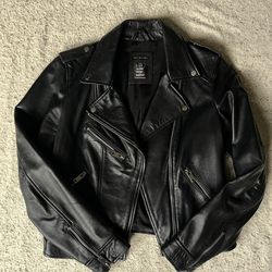 Zara Black Leather Moto Jacket – Size Medium