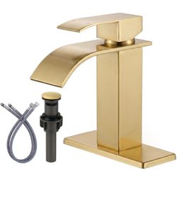 Brushed Gold Bathroom Faucet, Single Handle Waterfall Vanity Faucet $45