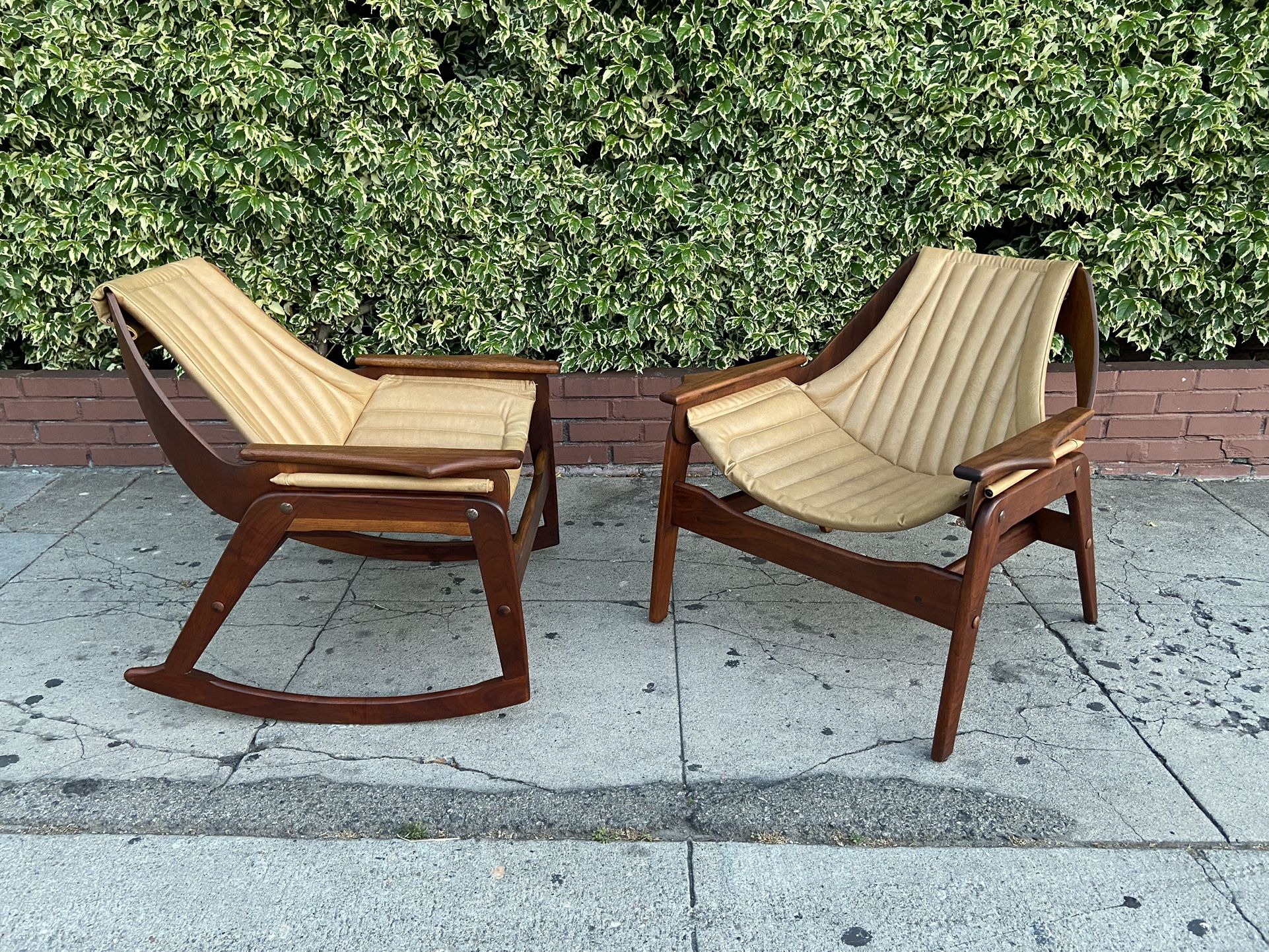 Mid Century Set of Rocking Chair and Sling Chair by Jerry Johnson.