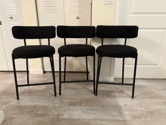 Set of 3 Black Boucle Counter Stools