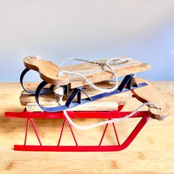 Set of 2 Rustic Wooden & Metal Decorative Christmas Sleighs | Farmhouse Holiday Décor