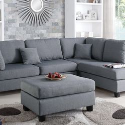 Gray Sectional Sofa With Ottoman (Free Delivery)