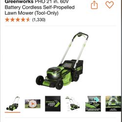 NEW!GREEN WORKS PRO 4 PEICE SET OVER $900 RETAIL ONLY $449!!!60-v Mower,pole Chain Saw,weed Wacker,blower +batt & Charger Only $449!!!