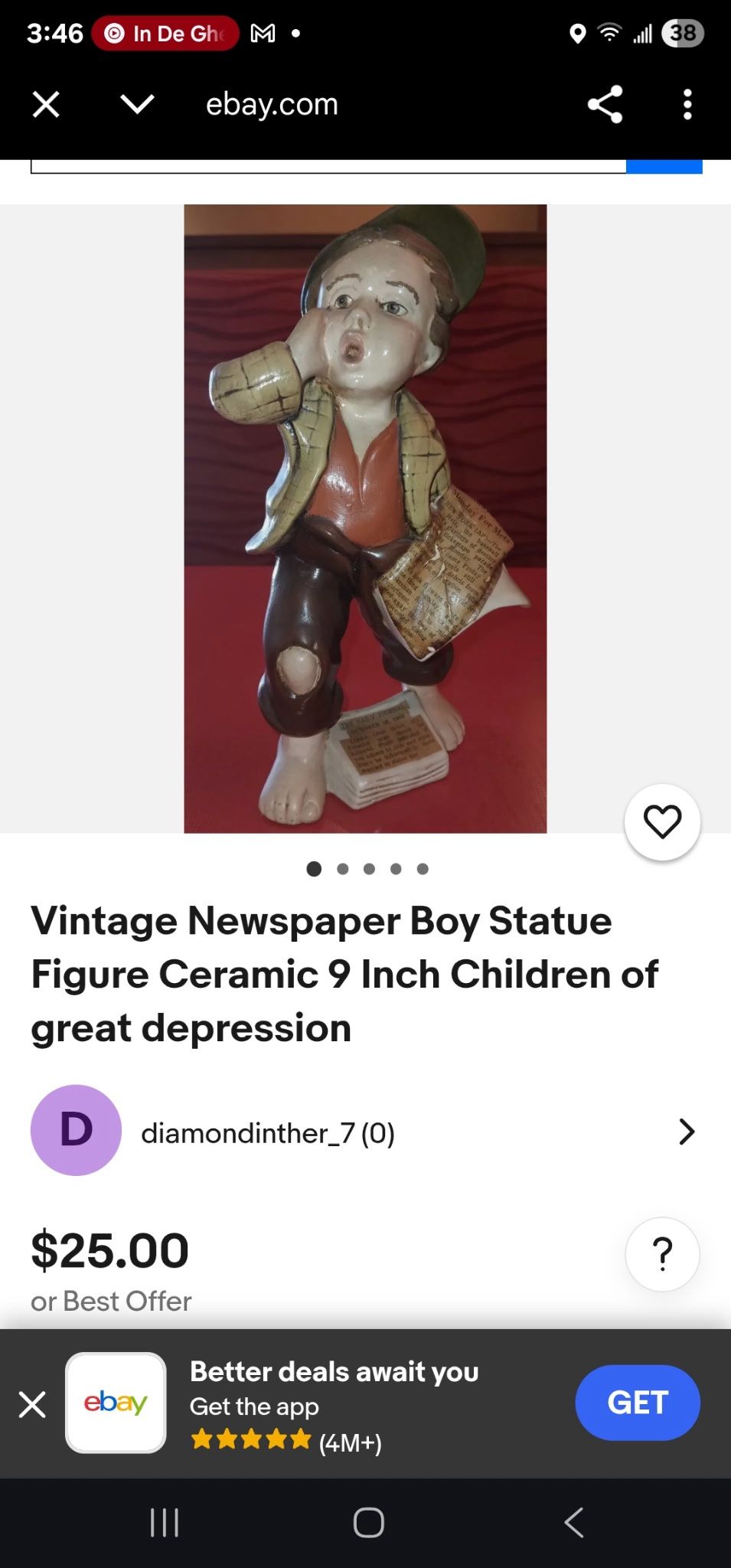 Vintage 9” Ceramic Newsboy Statue – Great Depression Era Style
