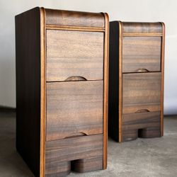 Pair of Vintage Art Deco Walnut Waterfall Nightstands / Bedside Cabinets