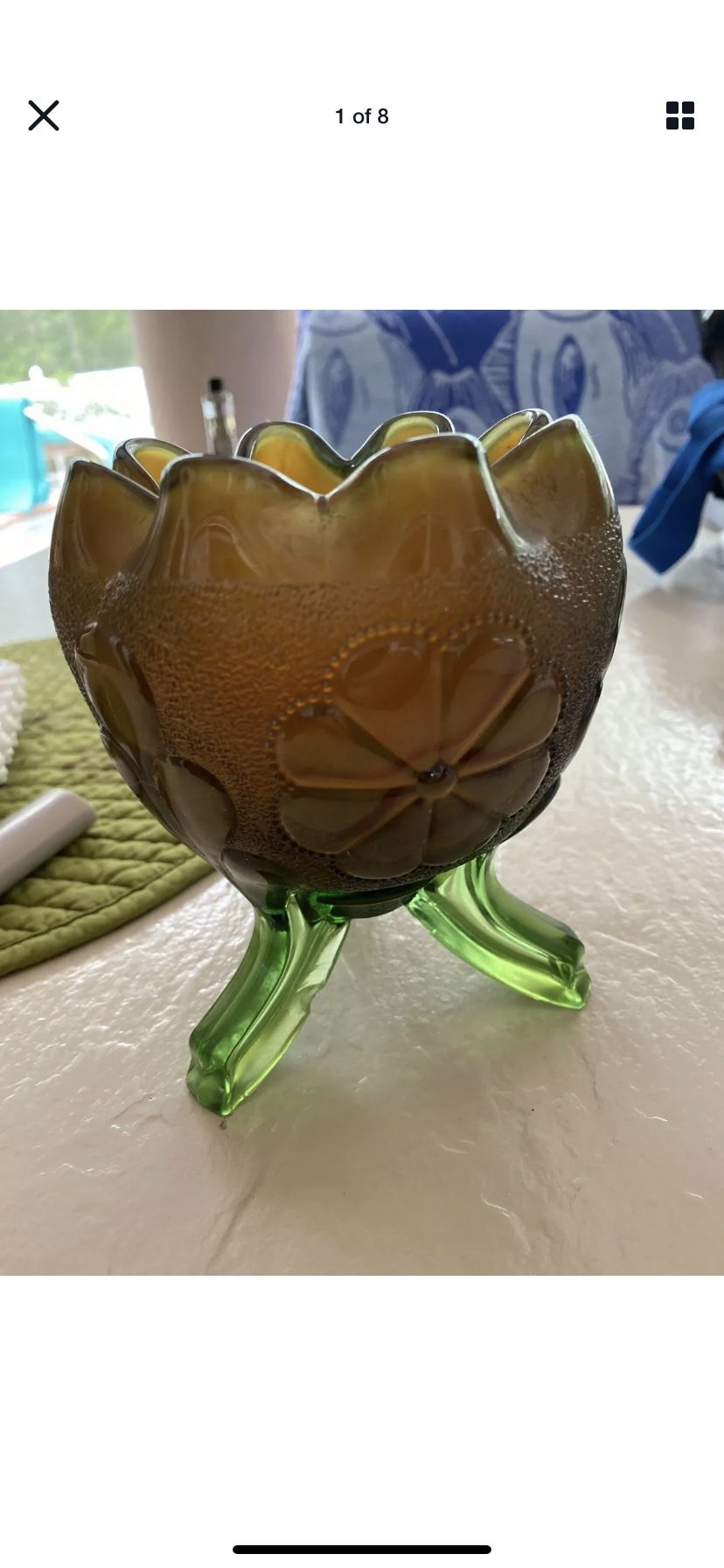Northwood DAISY & PLUME ANTIQUE CARNIVAL ART GLASS FTD ROSE BOWL Brown And Green