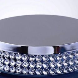 Metal Cake Stand Pedestal Crystal Beaded Design Silver 
