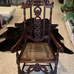 Antique Baroque Carved Walnut Throne Chair