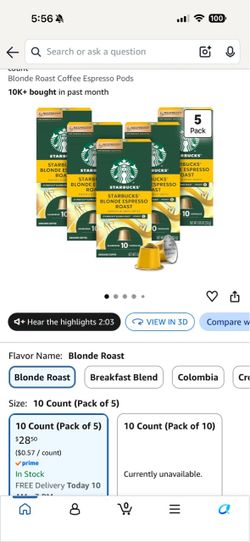 Starbucks Blonde Espresso Roast Nespresso Pods 5-Pack