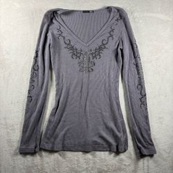 Y2K Vocal Apparel Style Women’s XS/S Gray Crystal Cross Thermal Rhinestone #10A
