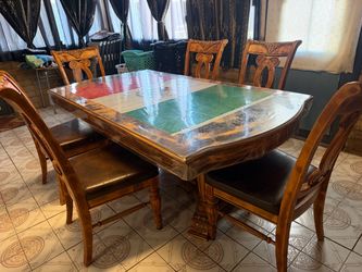 Wood Dining Table and 6 Chairs Set