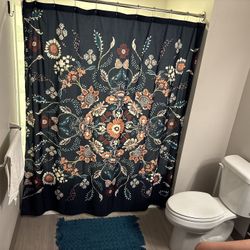 Shower Curtain And  Hooks 