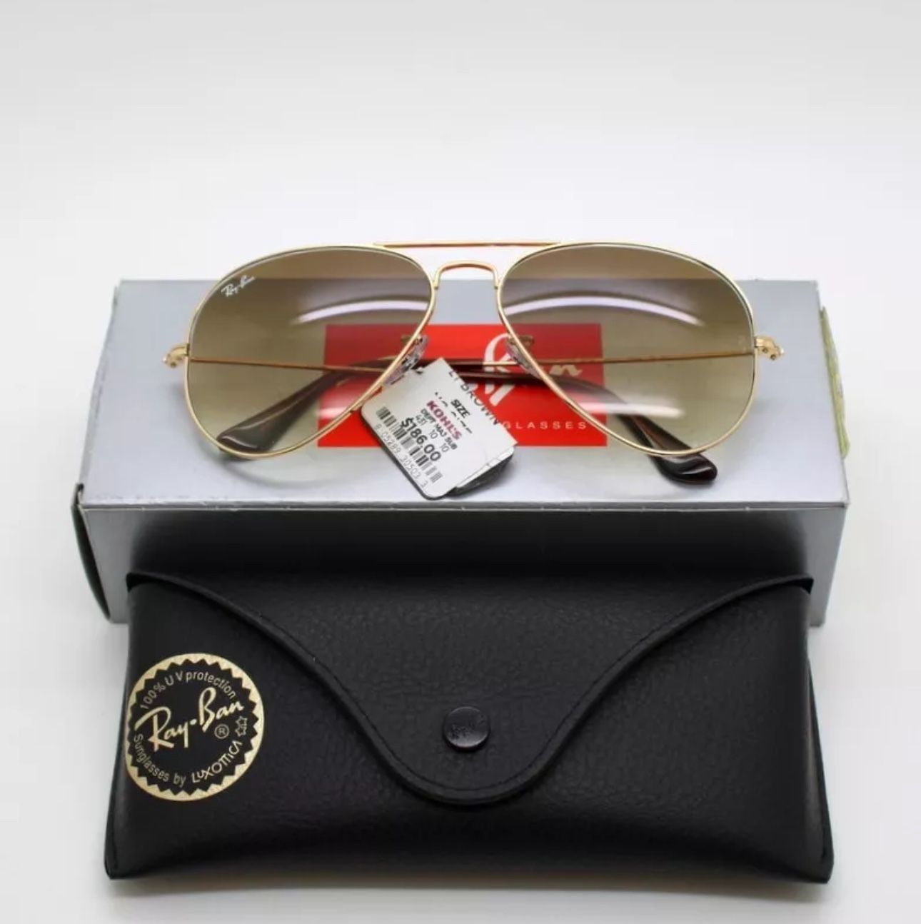 AUTHENTIC Ray Ban Gold/Brown Aviator RB3025 Sunglasses 58mm (135