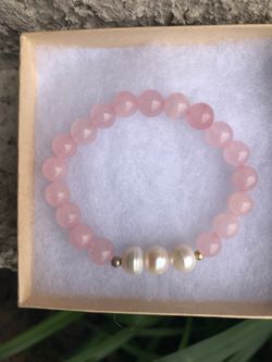 Rose quartz with freshwater pearl bracelet