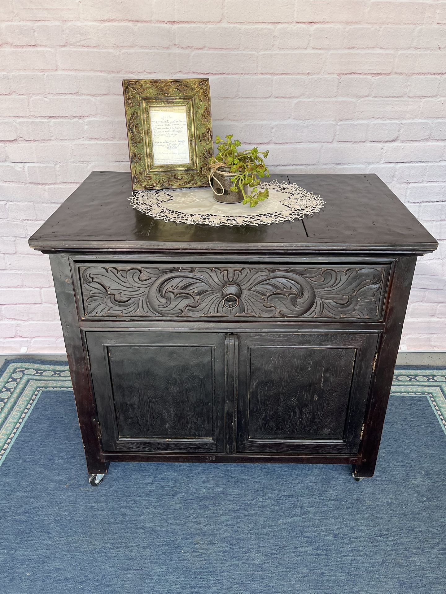 Antique Cabinet Nightstand Carved Solid Wood 