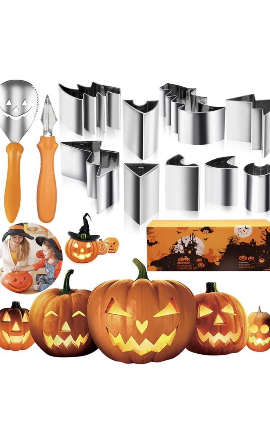 Pumpkin-Carving-Kit,Halloween-Decorations-Pumpkin-Carving-Tools with Stencils for Kids Adults Family DIY,11PCS Heavy Duty Stainless Steel Pumpkin Carv