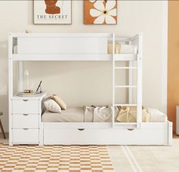 New/Full Bunk Bed + Desk + Trundle + Storage