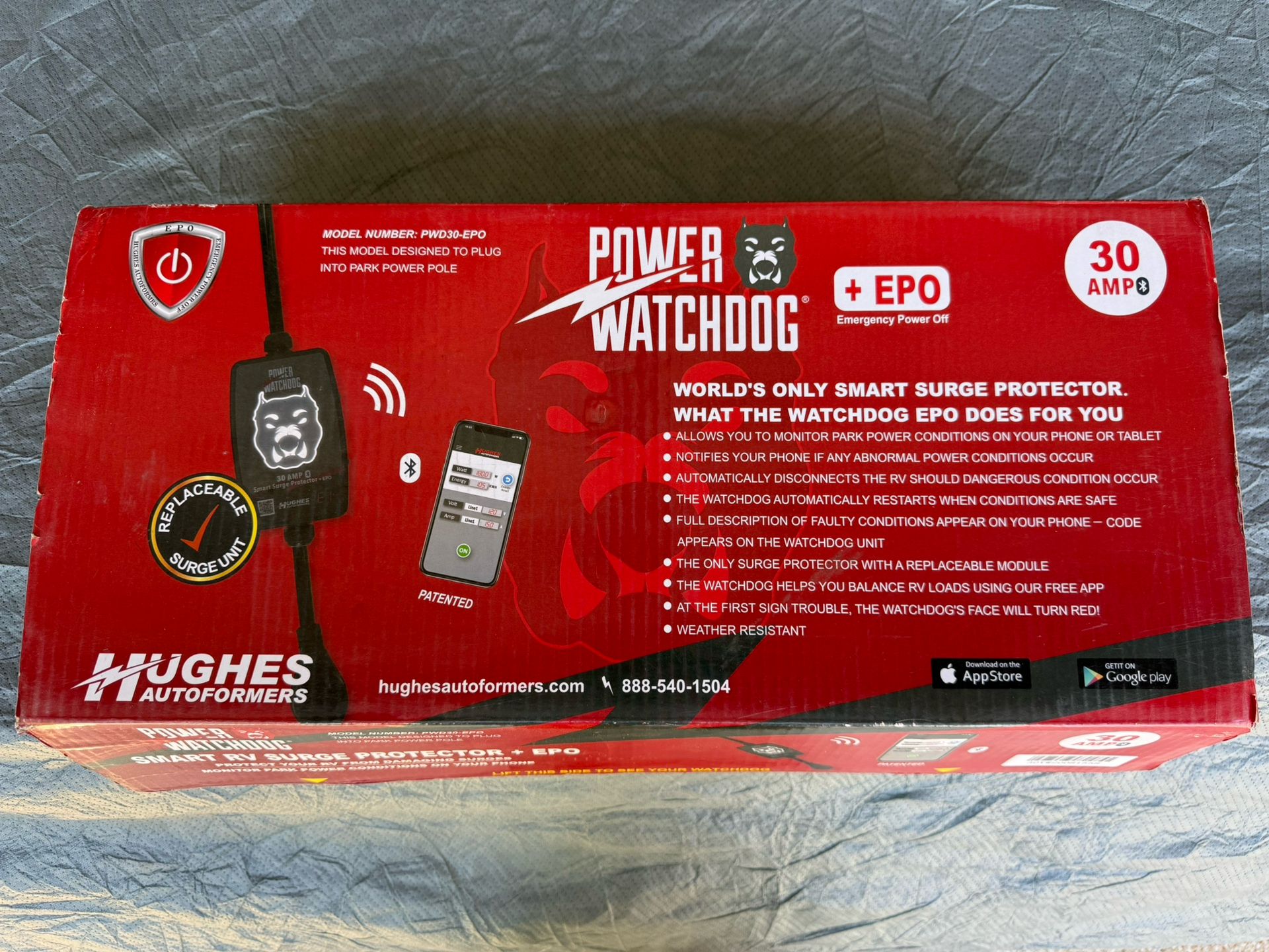 30 Amp Hughes Autoformer Power Watchdog Bluetooth Portable Surge Protector