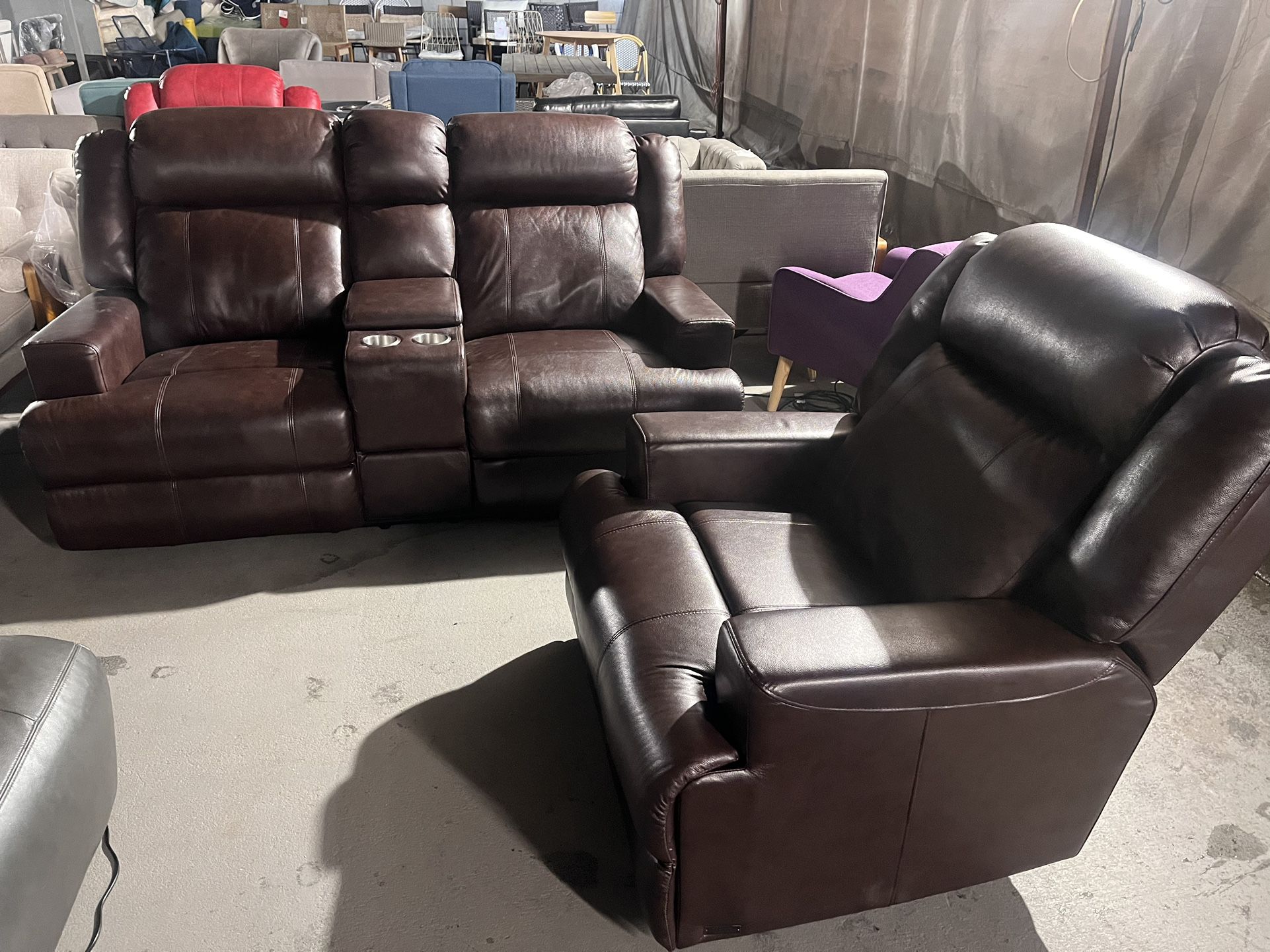 Leather Power Recliner Set