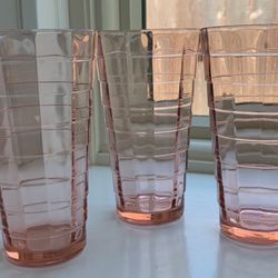 Pink Depression Glass Tumblers Block Optic Pattern