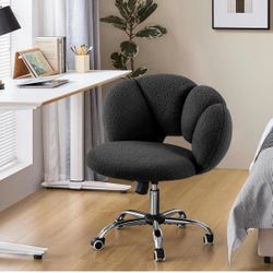Boucle Upholstered Desk Chair Cloud-Shaped Vanity Chair Adjustable Home Office Computer with Rolling Wheels for Living Room, Bedroom Black