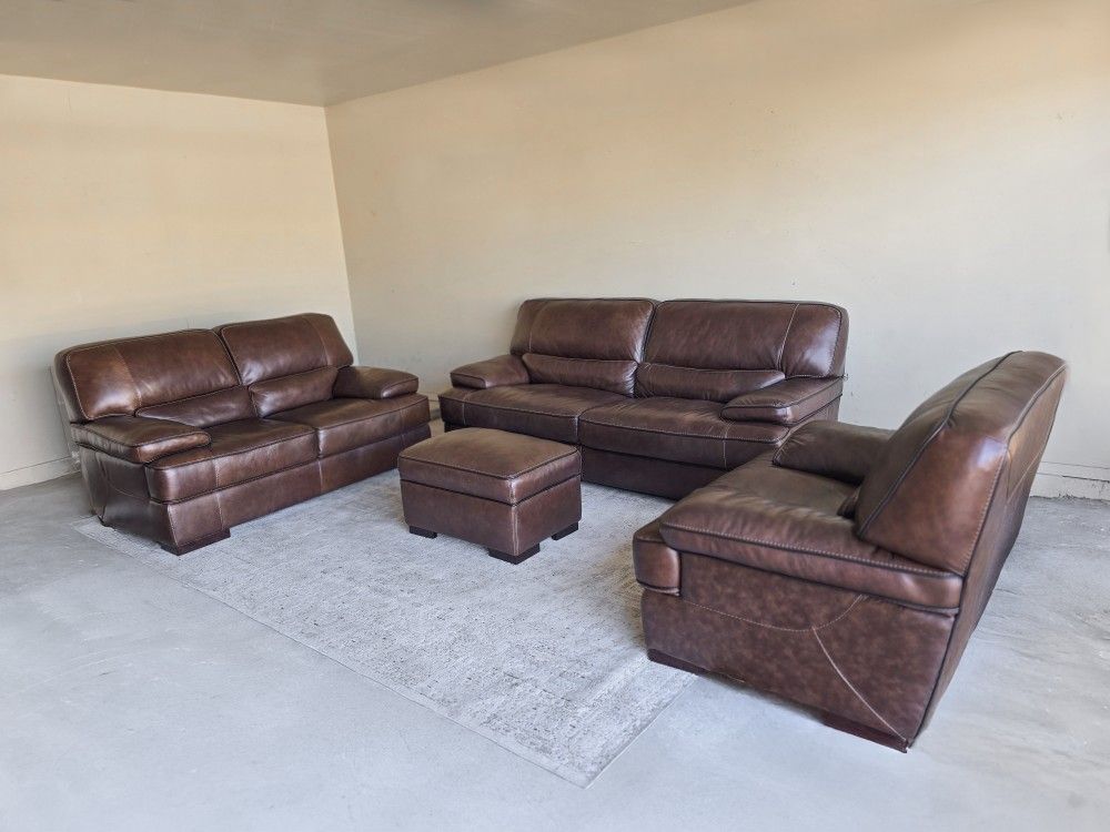 Leather Sofa, Loveseat, Chair, and Ottoman