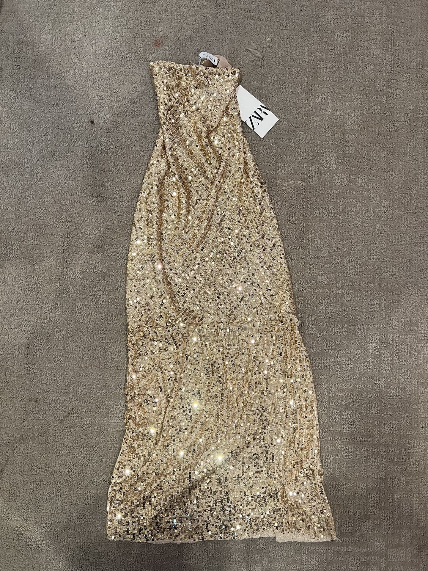 Zara Sequin Backless Gold Dress