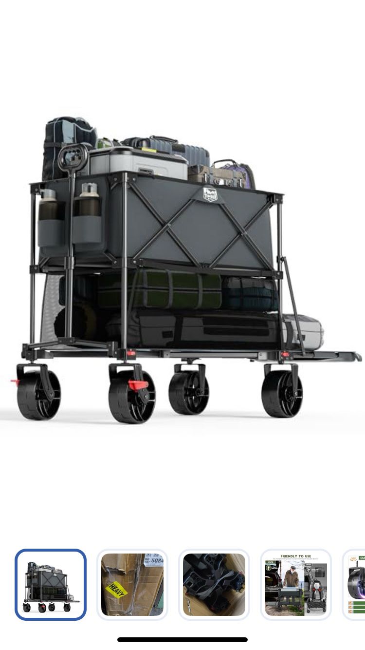 TIMBER RIDGE 400L Large Capacity Folding Double Decker Wagon with Brakes, 54" Extra Long Extender Wagon Cart, 450lbs Heavy Duty Collapsible Cart,
