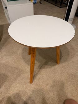 Round White Side Table with Wood Legs