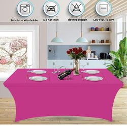 2 Pack 6FT Table Cloth for Rectangle Tables - Hot Pink Tablecloth Rectangular Fitted Stretch Spandex Table Covers 6 ft for Birthday, Cocktail, Wedding