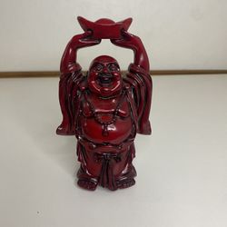 Vintage Chinese Laughing Fat Buddha Red Figurine Statue Heavy Resin Tall 5.5”