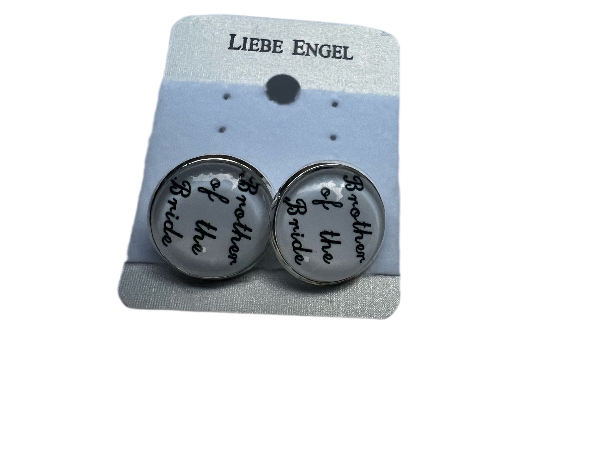 Brother of the Bride written silver cuff links - 2 available, listing is for 1 Black script on white cuff link with silver backing. I have 3 total.