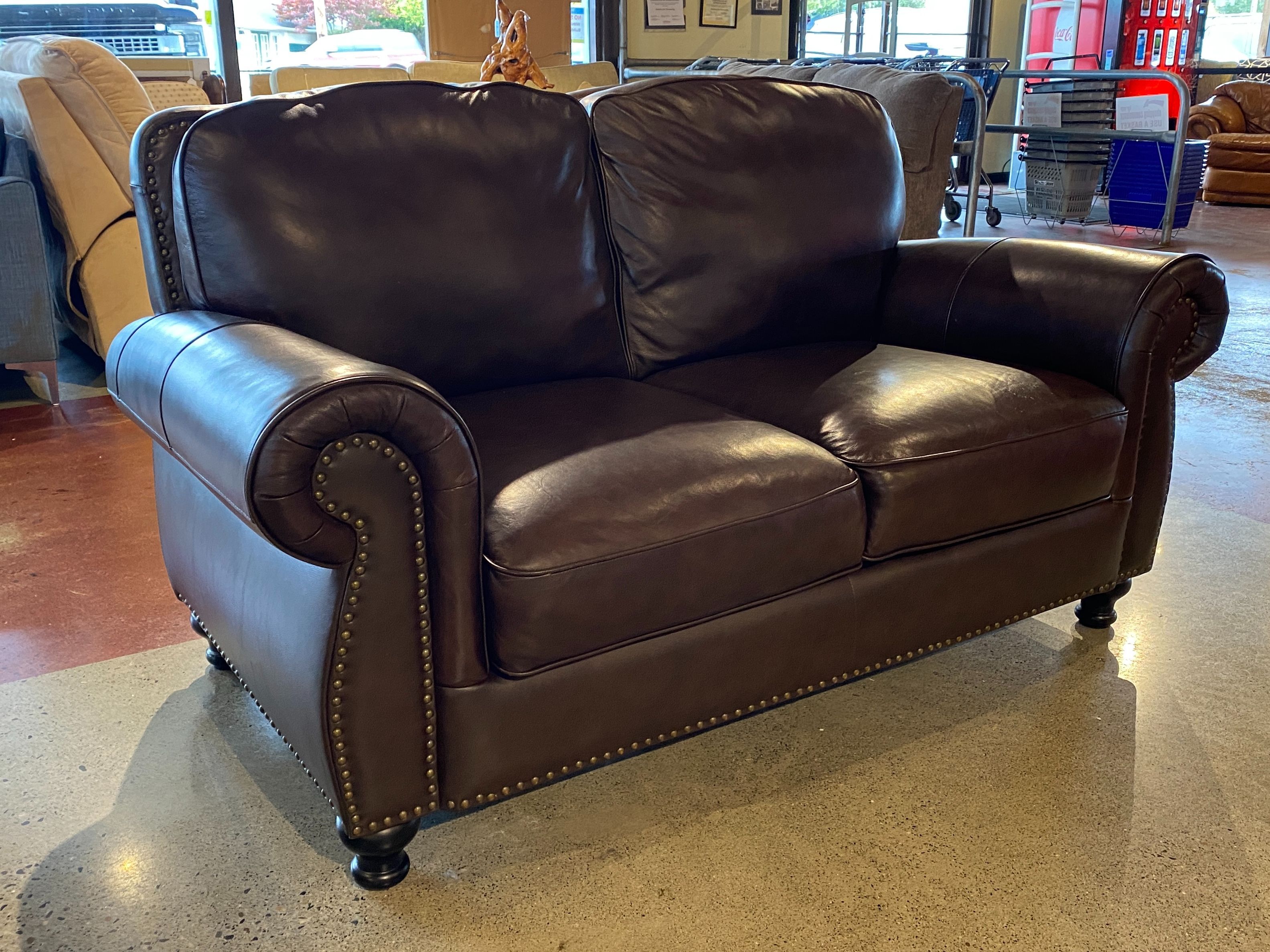 ABBYSON Mortara Brown Leather Loveseat