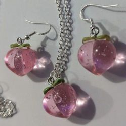 homemade peach charm necklace and earrings handmade jewelry 