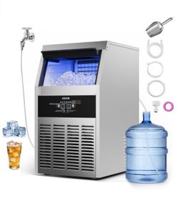VEVOR Commercial Ice Maker Machine, 150 lbs/24h with 30 lbs Storage Capacity, Built-in/Freestanding/Under Counter, Stainless Steel Ice Maker with LED 