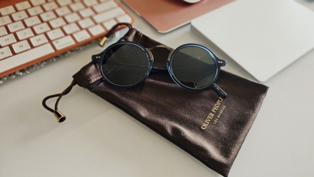 OLIVER PEOPLES KOSA ROUND BLUE POLARIZED GLASS SUNGLASSES