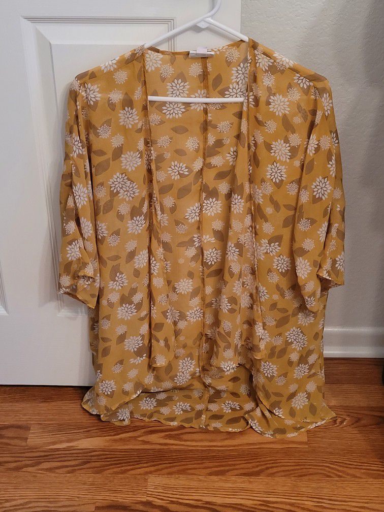 LuLaRoe Yellow and White Sheer Cover-up Size Small 