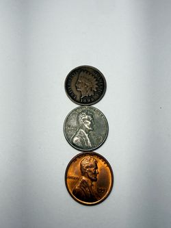 3 Coin U.S. Penny Lot – 1899 Indian Head Cent, 1943 Steel Wheat Cent & 1953 Lincoln Wheat Cent