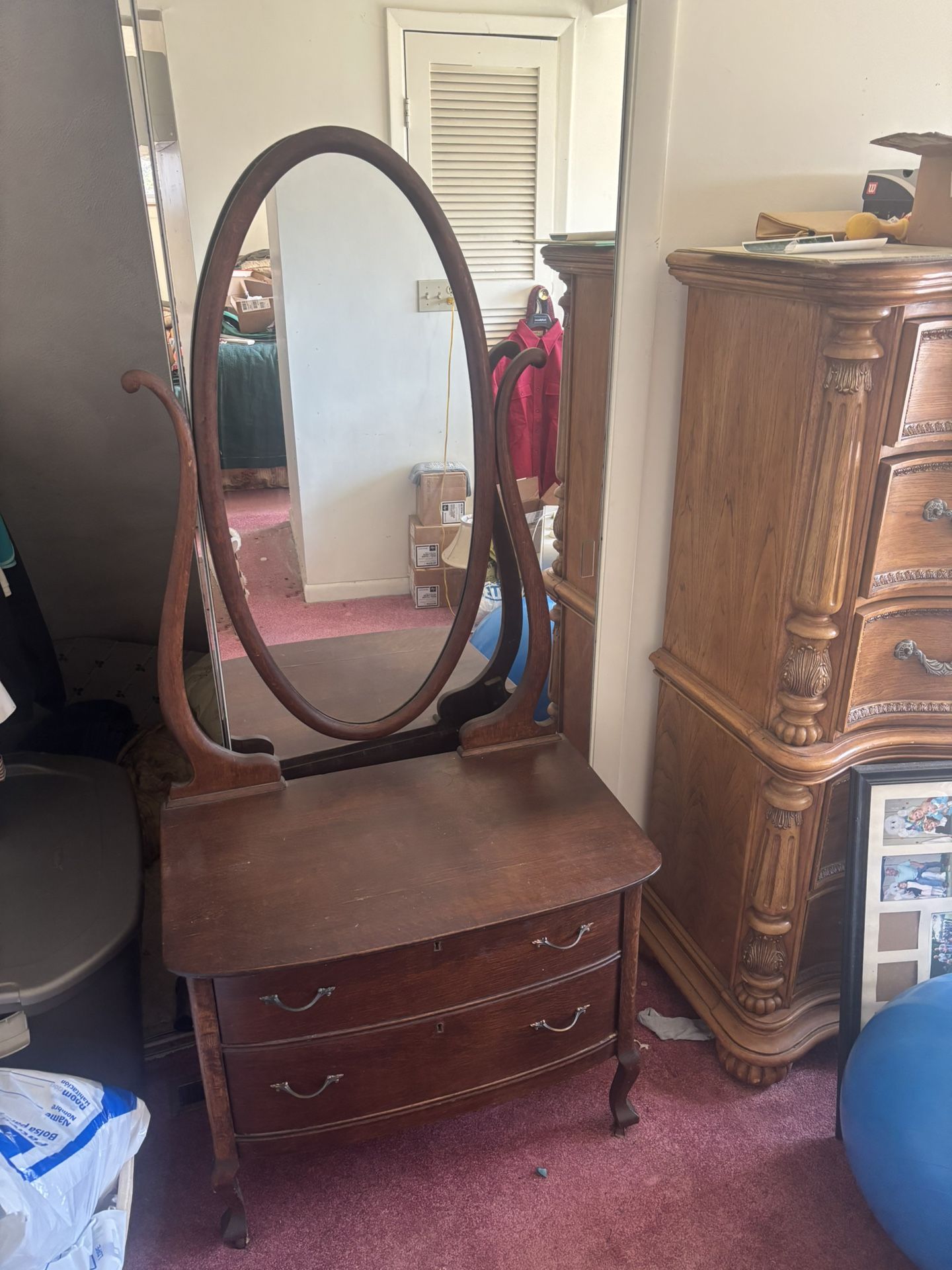Antique Dresser With Oval Mirror