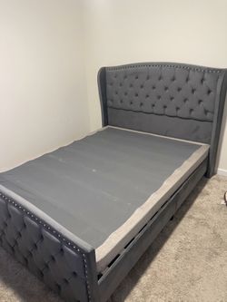 Grey Tufted Upholstered Bed Frame