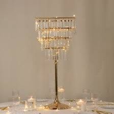 Crystal Pendant 4-Tier Table Centerpiece Chandelier – 38" Gold Metal Flower Stand with Square Frame, Round Base & Hanging Crystals