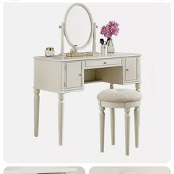 Royal Bedroom Dresser With Mirror and Stool Makeup Vanity Wooden Dressing Table  Photos show some detail information of this item.  2 colors to choose
