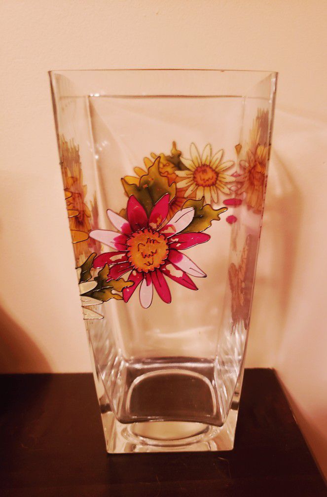 Beautiful Handpainted 3D Votive Glass Vase 10"